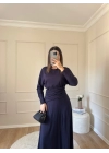 Bel Büzgülü Sandy Elbise-Lacivert