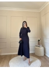 Bel Büzgülü Sandy Elbise-Lacivert