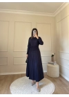 Bel Büzgülü Sandy Elbise-Lacivert
