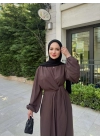 Eva Yan Bağlamalı Krep Elbise-Kahve