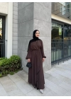 Eva Yan Bağlamalı Krep Elbise-Kahve