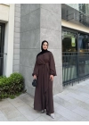 Eva Yan Bağlamalı Krep Elbise-Kahve