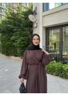 Eva Yan Bağlamalı Krep Elbise-Kahve