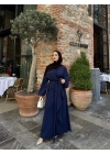 Eva Yan Bağlamalı Krep Elbise-Lacivert