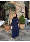 Eva Yan Bağlamalı Krep Elbise-Lacivert