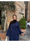 Eva Yan Bağlamalı Krep Elbise-Lacivert