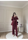 Önden Fularlı Takım-Bordo