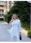 Piliseli Tasarım Gömlek-Beyaz