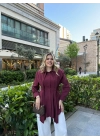 Piliseli Tasarım Gömlek-Bordo