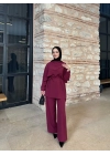 Şal Detaylı Takım-Bordo