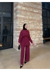 Şal Detaylı Takım-Bordo