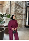 Şal Detaylı Takım-Bordo