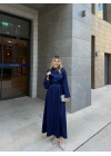 Taşlı Saten Elbise-Saks