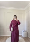 Tokalı Tensel Elbise-Bordo