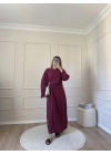 Tokalı Tensel Elbise-Bordo