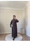 Tokalı Tensel Elbise-Kahve