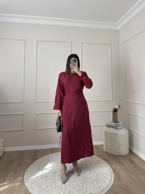 Bağlamalı Tensel Elbise-Bordo