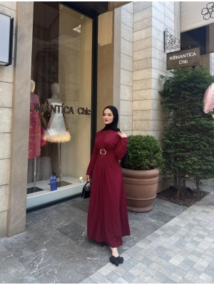 Tokalı Sandy Elbise-Bordo