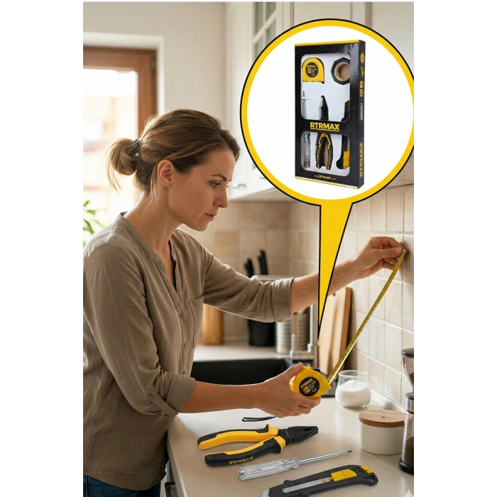 Rtrmax Rtk7003 5 Li Set (Pense-Metre-Kontrol Kalemi-Elektrik Bandı-Maket Bıçağı-Combo)