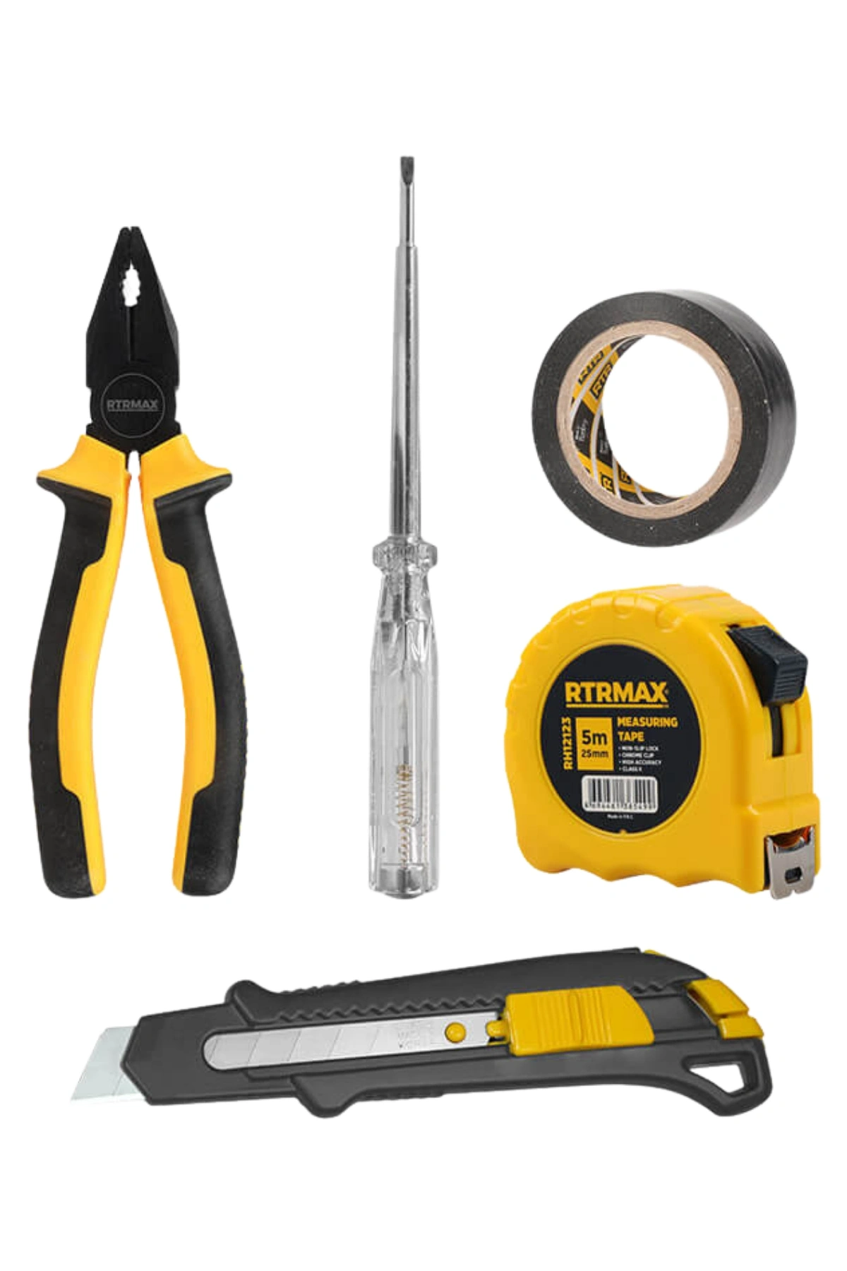 Rtrmax Rtk7003 5 Li Set (Pense-Metre-Kontrol Kalemi-Elektrik Bandı-Maket Bıçağı-Combo)