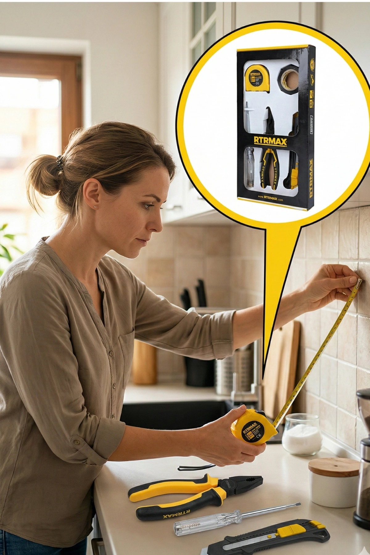 Rtrmax Rtk7003 5 Li Set (Pense-Metre-Kontrol Kalemi-Elektrik Bandı-Maket Bıçağı-Combo)