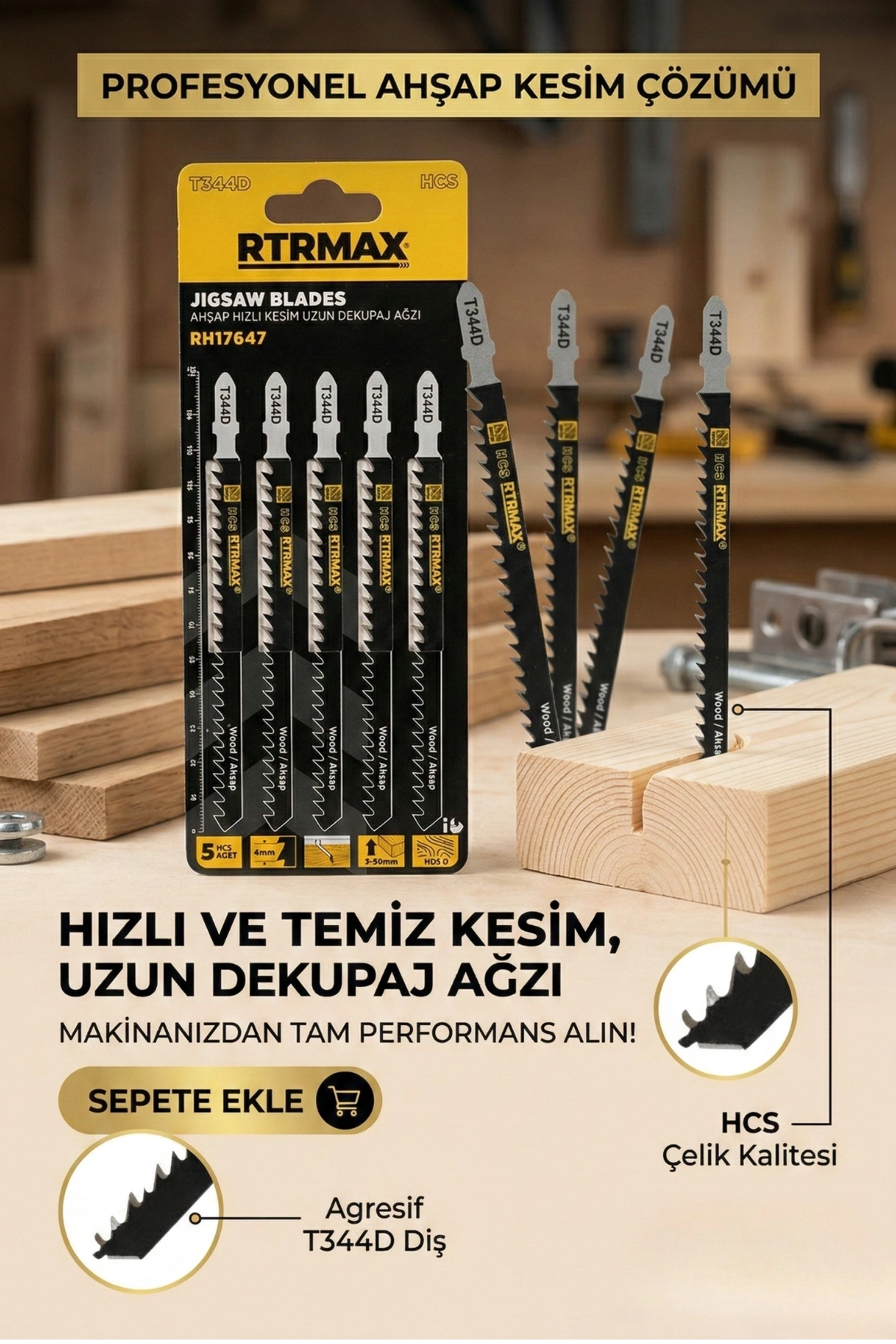 Rh17647 T344D Uzun Ahşap Hızlı Kesim Dekupaj Testere Ağzı