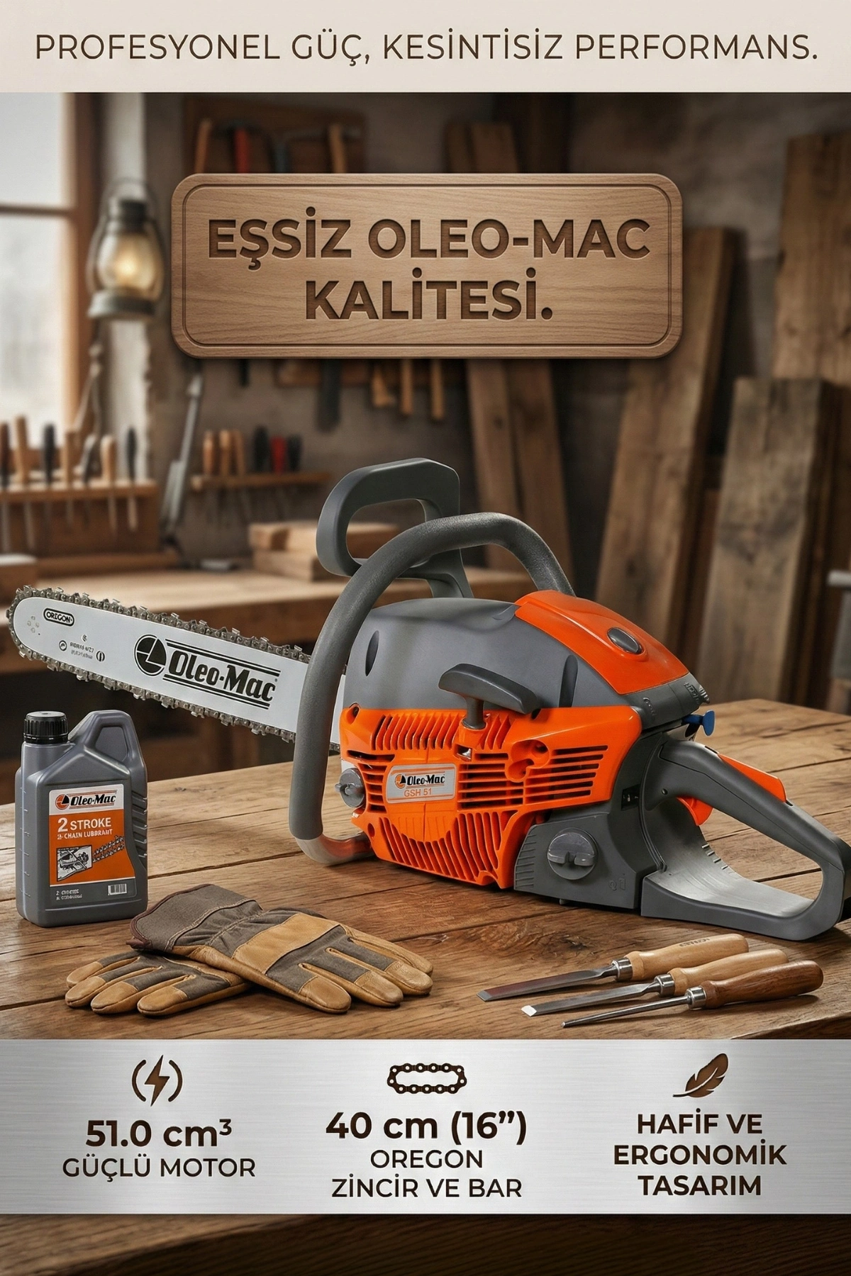 Oleo-Mac GSH51 3 Hp 45 cm Pala Benzinli Ağaç Kesme Motoru