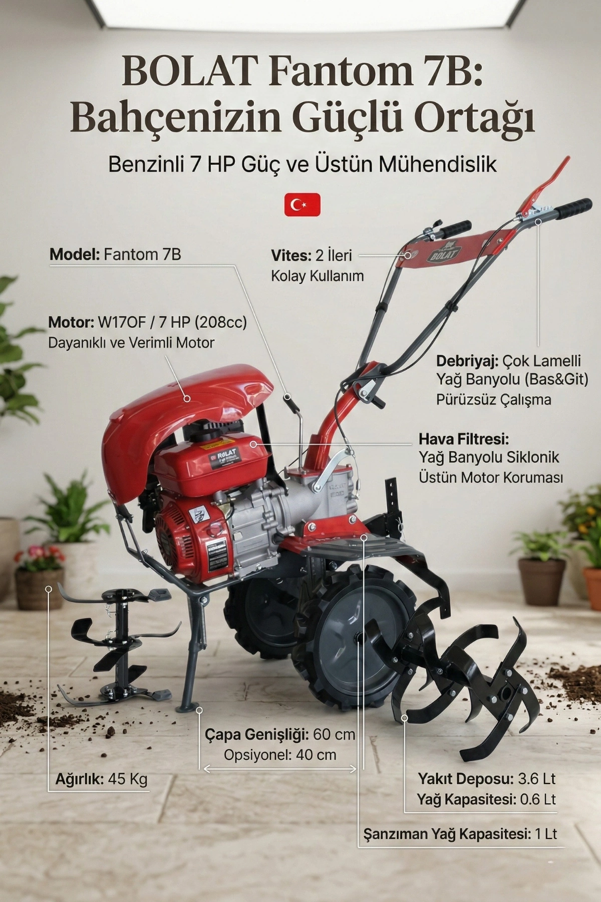 Bolat Fantom 7B Benzinli Çapa Makinesi