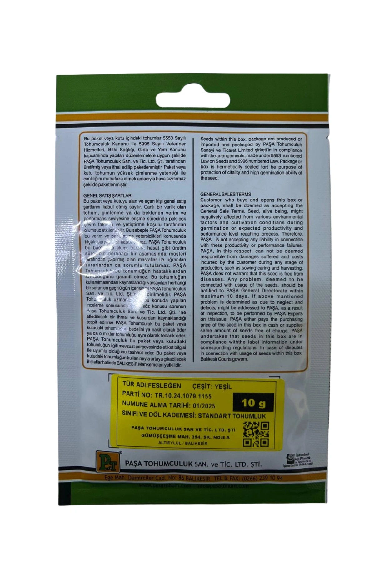 Paşa Reyhan (Yeşil Fesleğen) Tohumu 10 gr