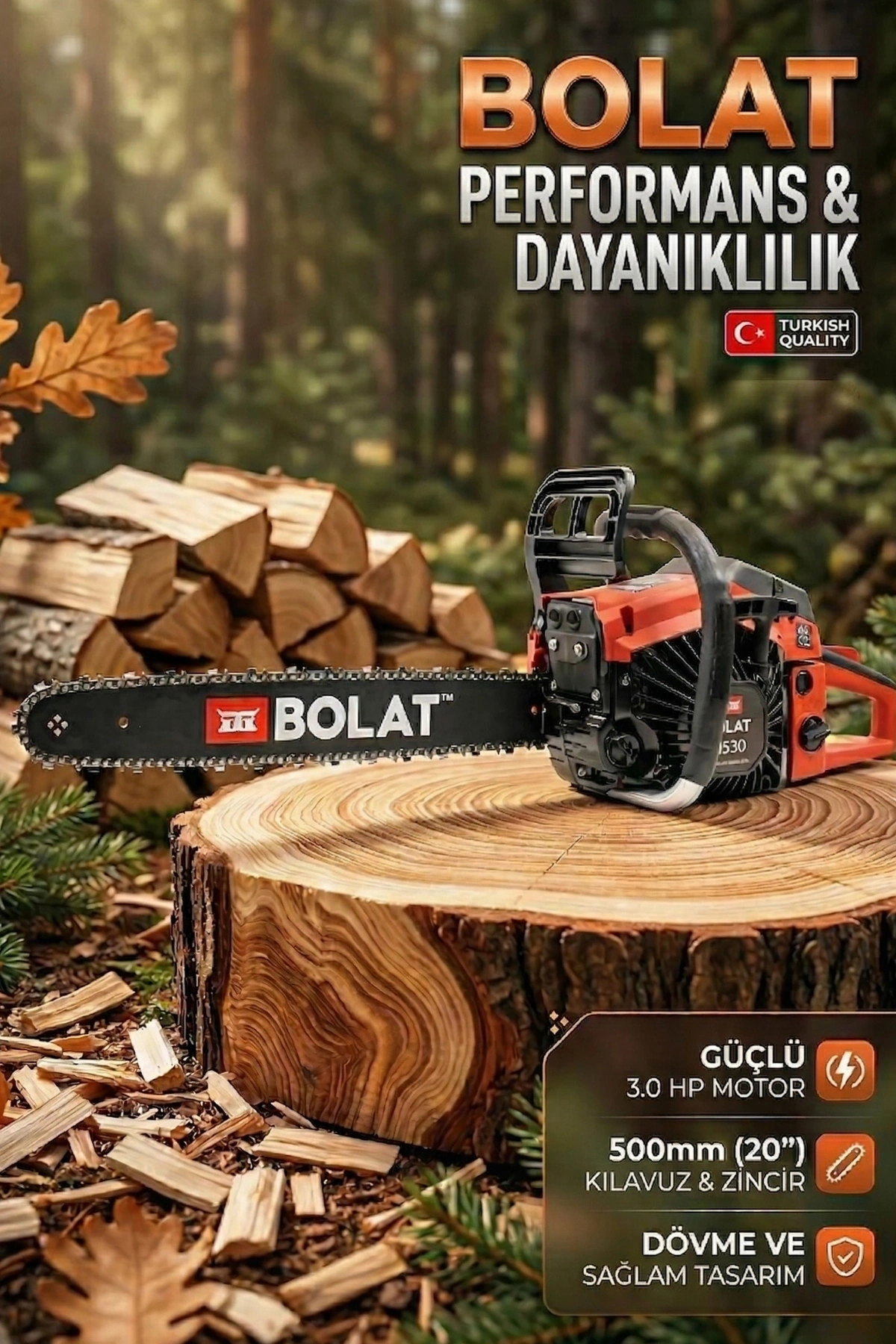 Bolat 5520 3 Hp 52 cc 45 cm Kılavuz Benzinli Ağaç Kesme Motoru