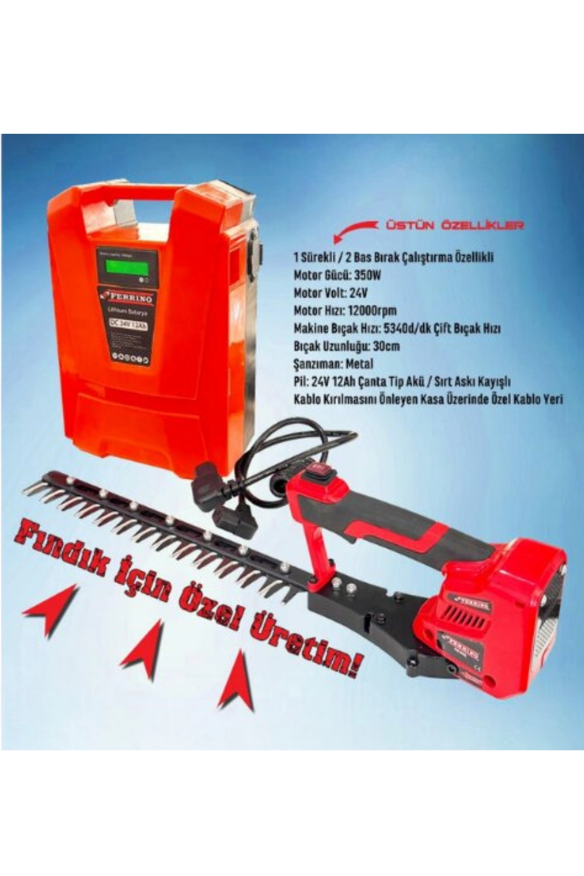 Ferrino Akülü Fındık Filiz Işkın Alma ve Çay Toplama Makinesi 24V 12Ah