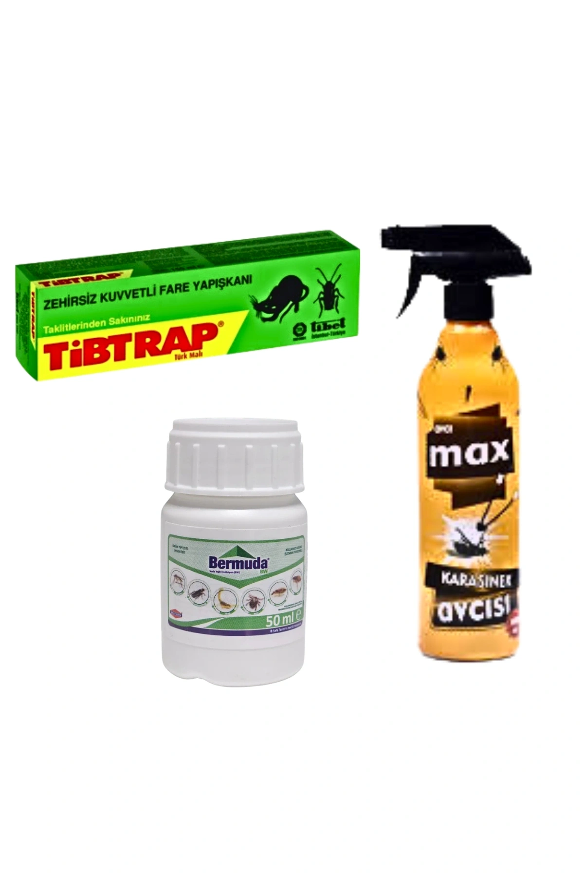 3lü Karma Haşere ve Zararlı Kontrol Seti (Tibtrap Fare Yapışkanı, Bermuda EW Haşere Öldürücü 50 ml, Avcımax Karasinek Avcısı)