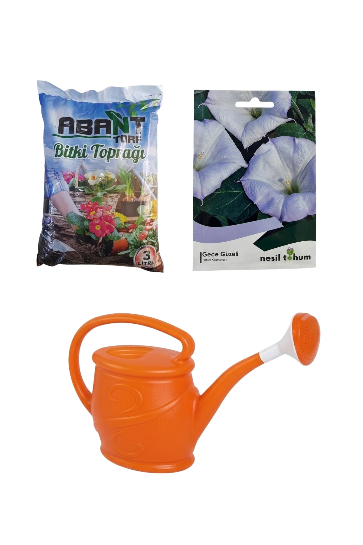 Pratik Bahçe ve Çiçek Yetiştirme Seti (5 L Sulama Bidonu, 3 L Torf ve Gece Güzeli Tohumu)