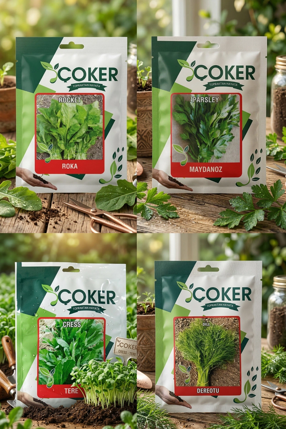 Çoker Tohum Seti (Maydanoz, Dereotu, Roka, Tere)