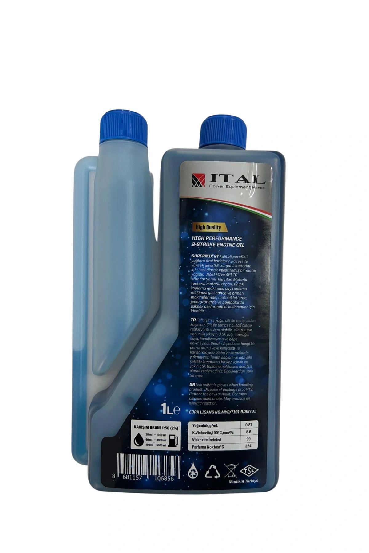 İtal Supermix 2T (2 Zamanlı) Ölçekli Mavi Motor Yağı 1L
