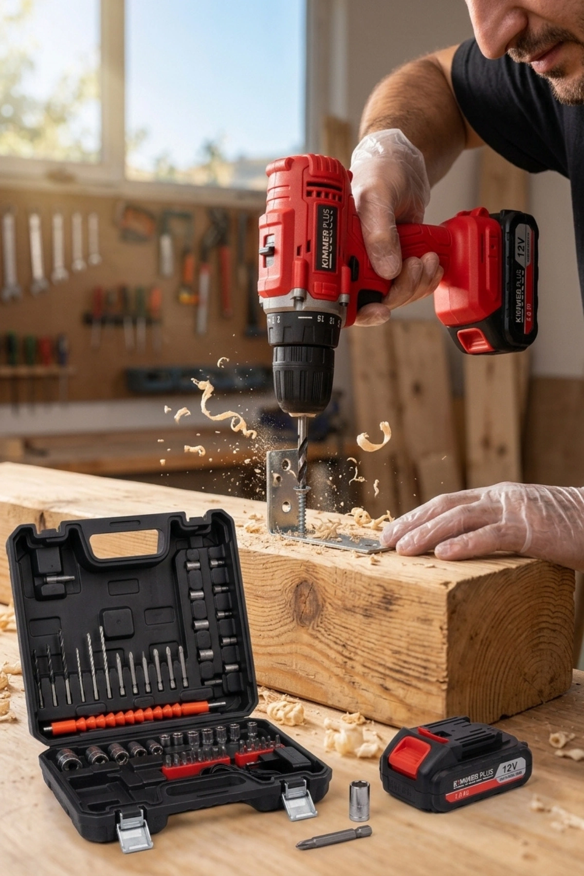 Kimmer Plus 12v 1.5 Ah Çift Akülü Şarjlı 24 Parça Kırmızı Vidalama Matkap