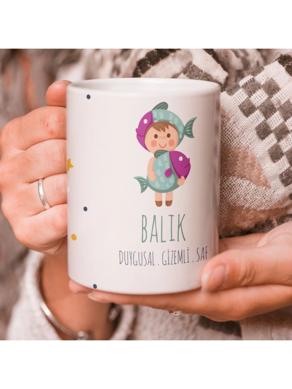 Balık Burcu Özel Sevimli Beyaz Kupa Bardak