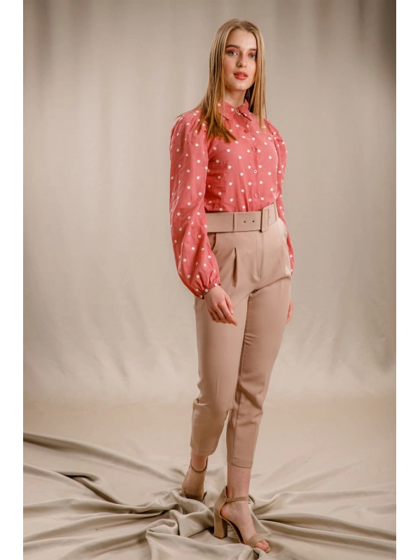 Balon Kol Puantiyeli Gömlek - GÜL KURUSU