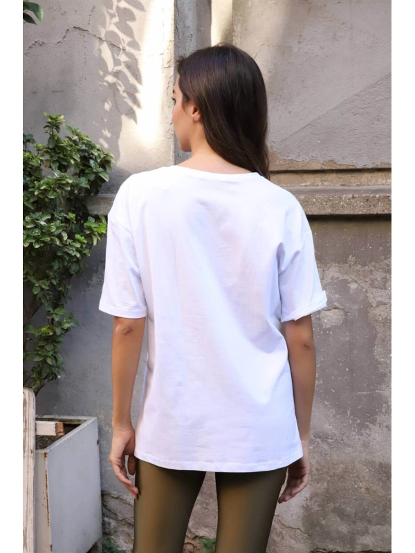 Baskılı Tişört-BEYAZ