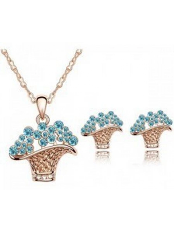 Bayan Liya zİRKON TAŞLI ÇİÇEK SEPETİ MODELLİ KOLYE KÜPE SETİ