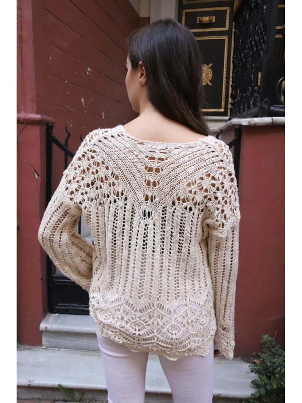 Delikli Merserize Kazak - KREM