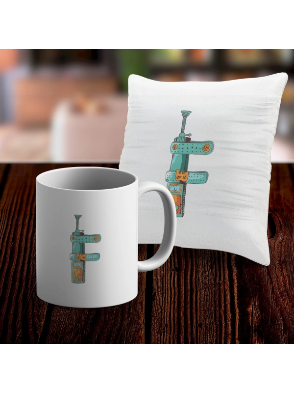 F Harfi Tasarımlı Kupa ve Yastık Kılıfı Hediye Seti