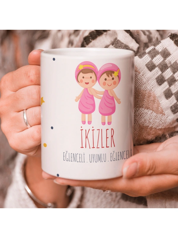 İkizler Burcu Özel Sevimli Beyaz Kupa Bardak