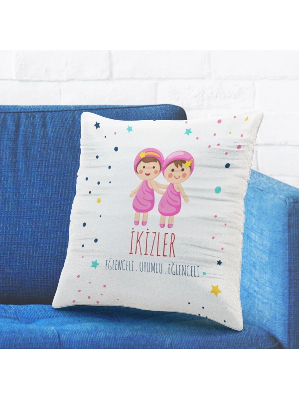 İkizler Burcuna Özel Tasarımlı Sevimli Yastık Kılıfı