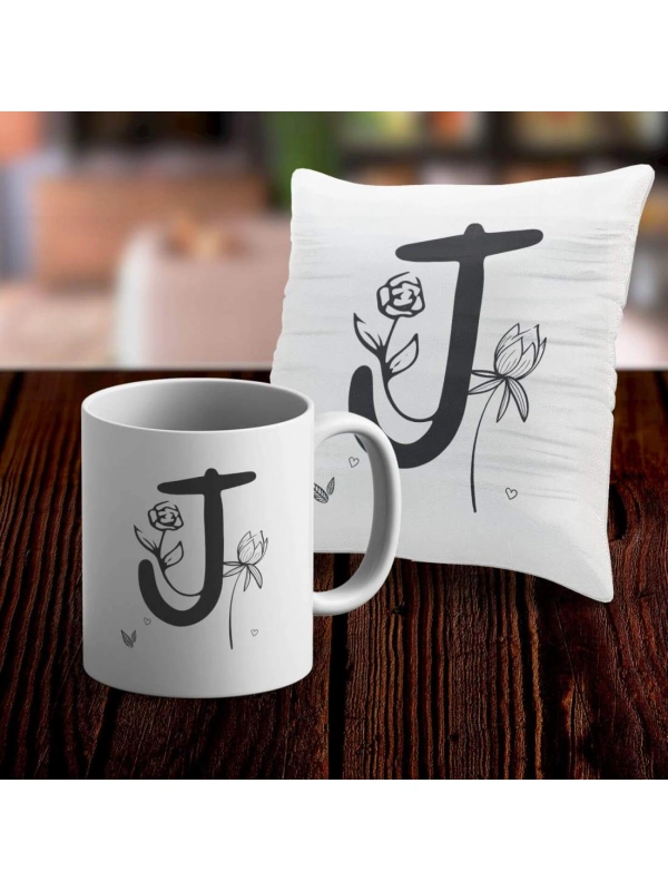 J Harfi Tasarımlı Kupa ve Yastık Kılıfı Hediye Seti