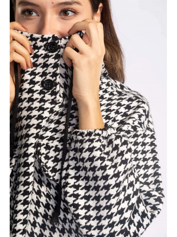 Kazayağı Desenli Kapüşonlu Sweatshirt-DESENLİ