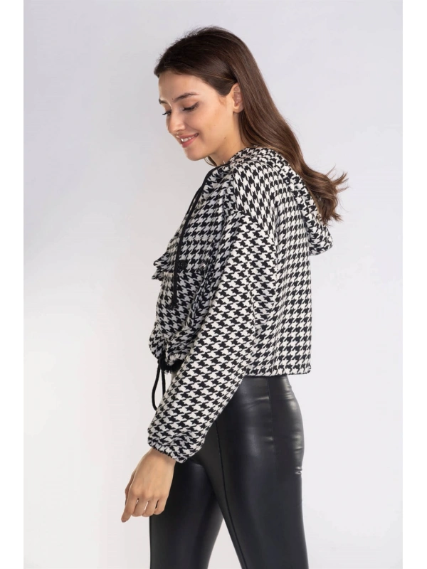 Kazayağı Desenli Kapüşonlu Sweatshirt-DESENLİ