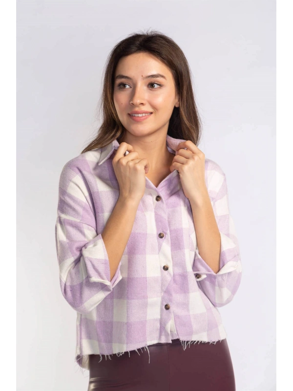 Kesik Uçlu Ekose Gömlek-LİLA