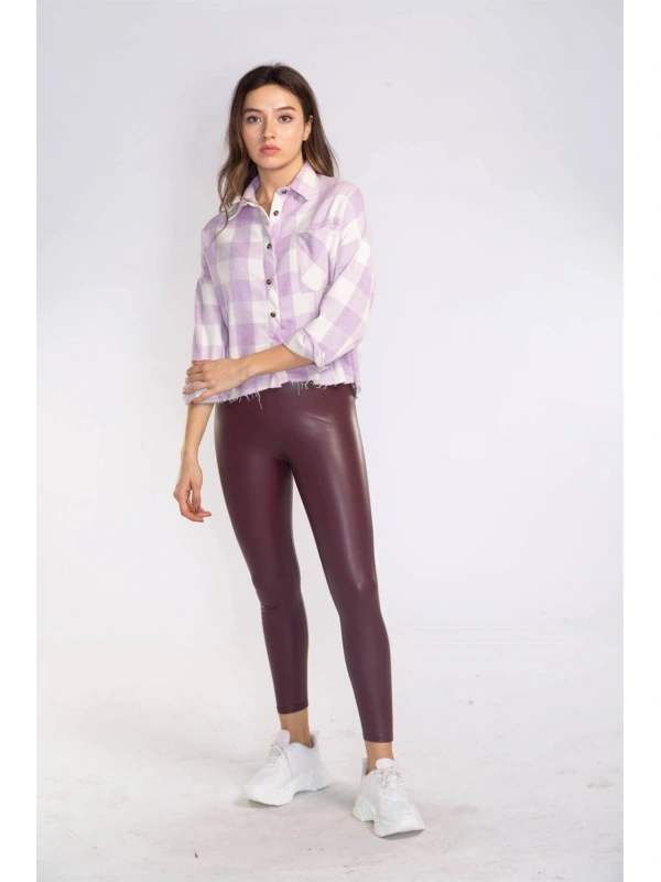 Kesik Uçlu Ekose Gömlek-LİLA
