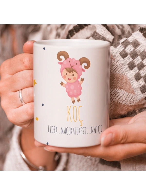 Koç Burcu Özel Sevimli Beyaz Kupa Bardak